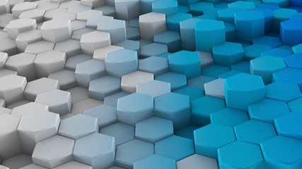 White blue extruded hexagons 3D render