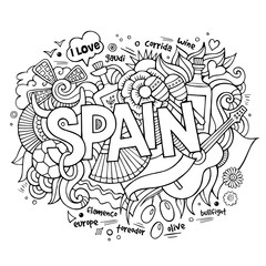 Spain country hand lettering and doodles elements