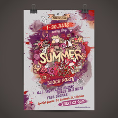 Vector summer watercolor paint party poster 