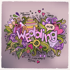 Wedding hand lettering and doodles elements background