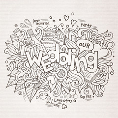 Wedding hand lettering and doodles elements sketch.