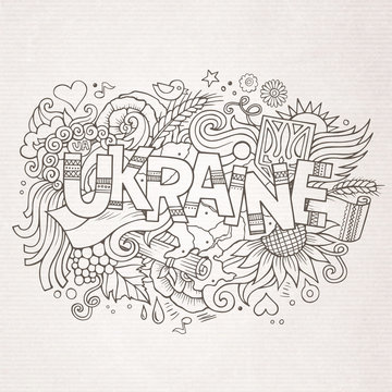 Ukraine hand lettering and doodles elements