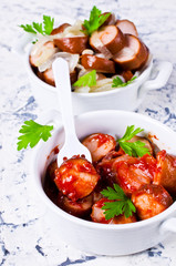 Fried sliced sausages