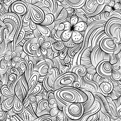 Vintage line art abstract nature ornamental seamless pattern