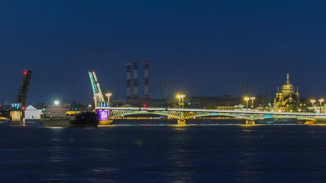 The Blagoveshchensky Annunciation Bridge timelapse during the White Nights in St. Petersburg, Russia