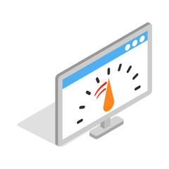 Computer monitor with speed test icon in isometric 3d style on a white background