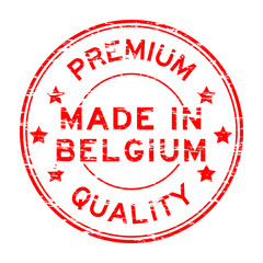 Grunge red premium quality and made in Belgium stamp