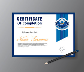Vector template for certificate of football training academy