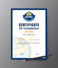 Obraz premium Vector template for certificate of volleyball training academy