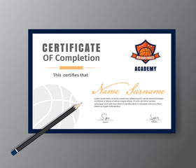 Vector template for certificate of basketball training course