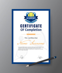 Vector template for certificate of tennis training course