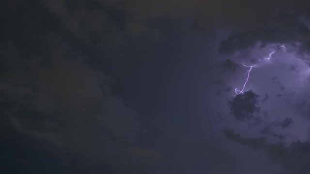 Time lapse of Thunderstorm clouds at night with lightning