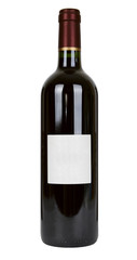 A full bottle of red wine with blank label isolated on a white background