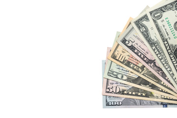 Set of dollar bills. Isolated on white