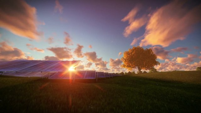 Solar Pannels, Timelapse Sunrise, Aerial View