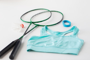 close up of badminton rackets with shuttlecock