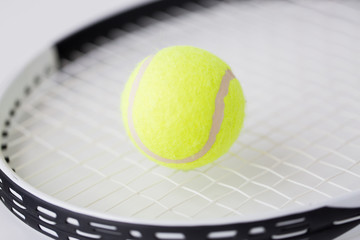 close up of tennis racket with balls