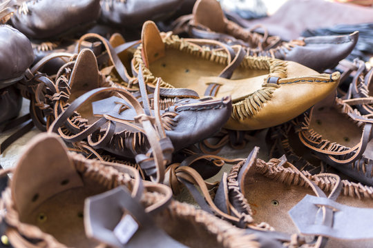 Bulgarian leather folklore shoes