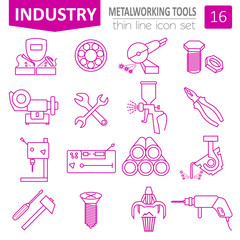 Metal working tools icon set. Thin line design