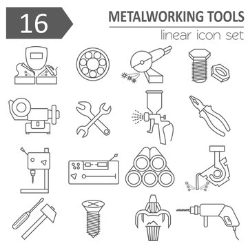 Metal working tools icon set. Thin line design