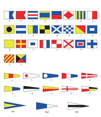 A complete set of Nautical flags for letters and numbers, including ordinal numbers. EPS10 vector format. © Rixie
