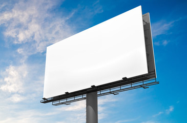 3D illustration of blank white billboard against blue sky. - obrazy, fototapety, plakaty