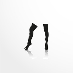 Female feet. Vector illustration. Black and white view.