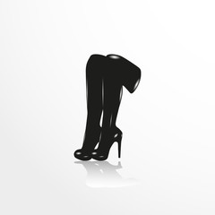 Female feet. Vector illustration. Black and white view.