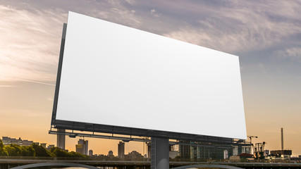 3D illustration of blank white billboard against sky. - obrazy, fototapety, plakaty