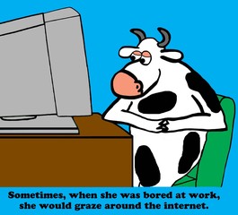 Business cartoon about surfing the internet while at work.