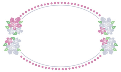 Color background and oval frame with abstract flowers silhouettes. Vector clip art.