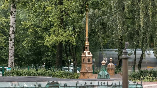 St. Petersburg. Mini City in the Alexander Park timelapse. Layout of Peter and Paul Cathedral
