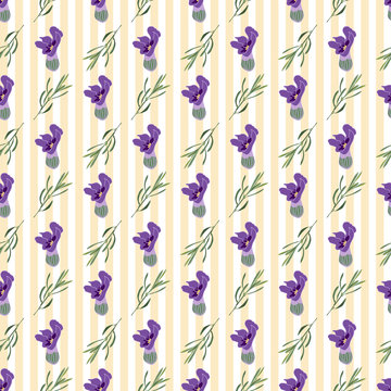 Seamless Lavender flowers background. Botanical illustration.