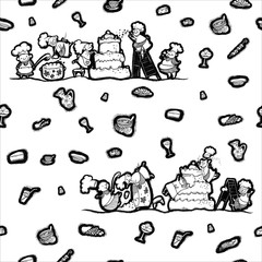 pattern chef prepares food with humor