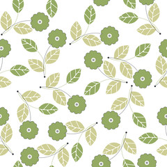 Fototapeta na wymiar Seamless pattern with green flowers and leaves isolated on white