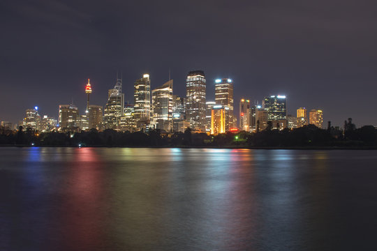 Night time view of Sydney city from Mrs Macquarie's chair