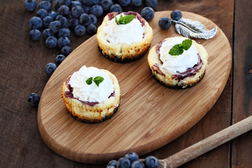 Mini Cheesecakes and Fresh Blueberries with whipped cream