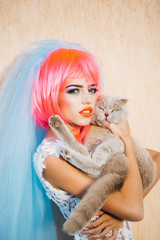 bride with orange hair and cats