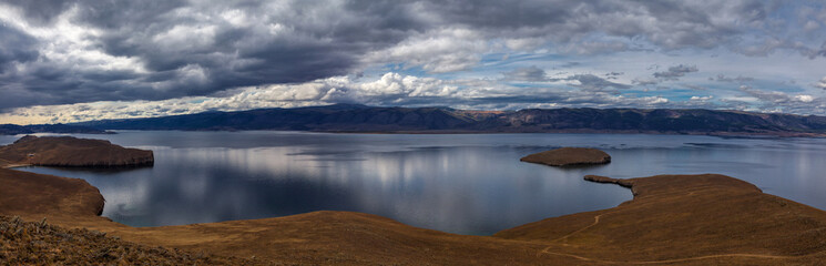 Panorama of big lake and islands