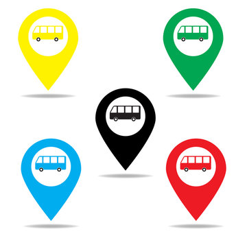 Map marker with icon of a bus