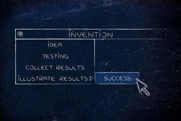 Invention dropdown menu, pointer selecting the Success option