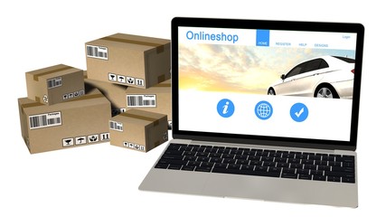 Packages and a laptop - Shipping and logistics concept