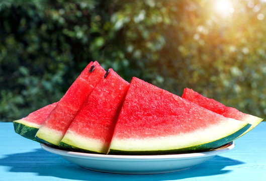 Sliced watermelon on a plate.