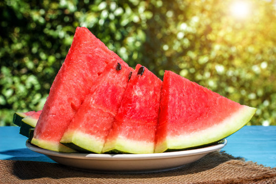 Sliced watermelon on a plate.