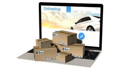 Packages on a laptop - Shipping and logistics concept