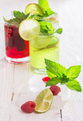 Refreshing drinks and various fresh fruits and berries