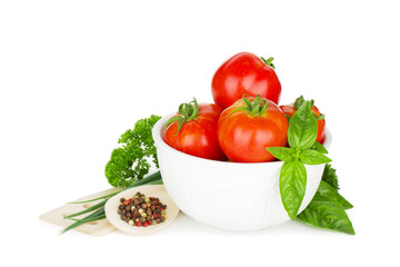 Ripe tomatoes, basil and parsley