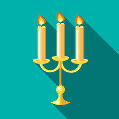 Chandelier with candles icon in flat style with long shadow. Light symbol