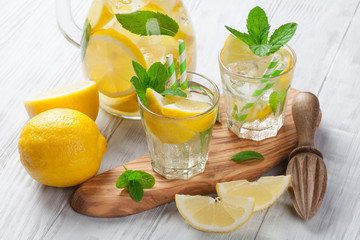 Lemonade with lemon, mint and ice