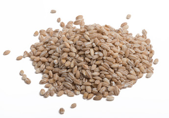 small pile of pearl barley on white background